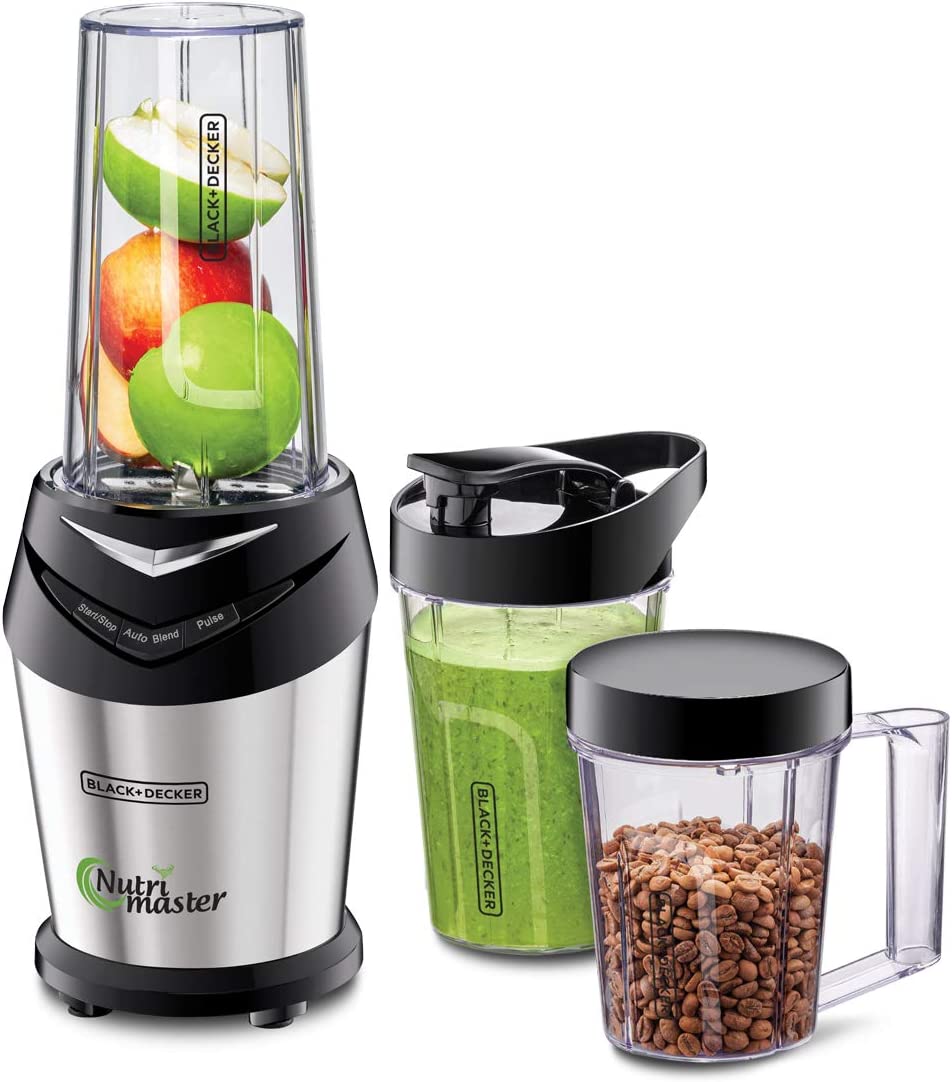 BLACK+DECKER 600W 700ml NutriMaster Blender/Smoothie Maker With 500ml and 300ml Travel Bottles Damage Box خلاط وصانع السموثي نيتري ماستر من بلاك اند ديكر بقوة 600 واط، يتكون من 3 برطمانات مع اغطية، فضي/اسود مفتوح الكارتون BLACK+DECKER 600W 700ml NutriMaster Blender/Smoothie Maker With 500ml and 300ml Travel Bottles Damage Box خلاط وصانع السموثي نيتري ماستر من بلاك اند ديكر بقوة 600 واط، يتكون من 3 برطمانات مع اغطية، فضي/اسود مفتوح الكارتون